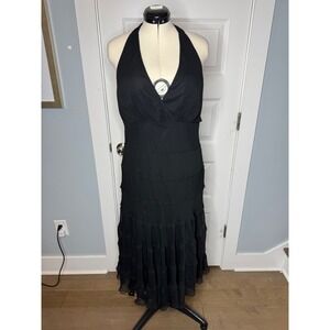 Jones Wear Vtg Empire Halter Maxi Ruffle Tier Dress 16 Fairy Witchy Classic 90s